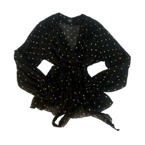 ABS Collection Silk Metallic Black/Gold Polka Dot Blouse Womens Size M